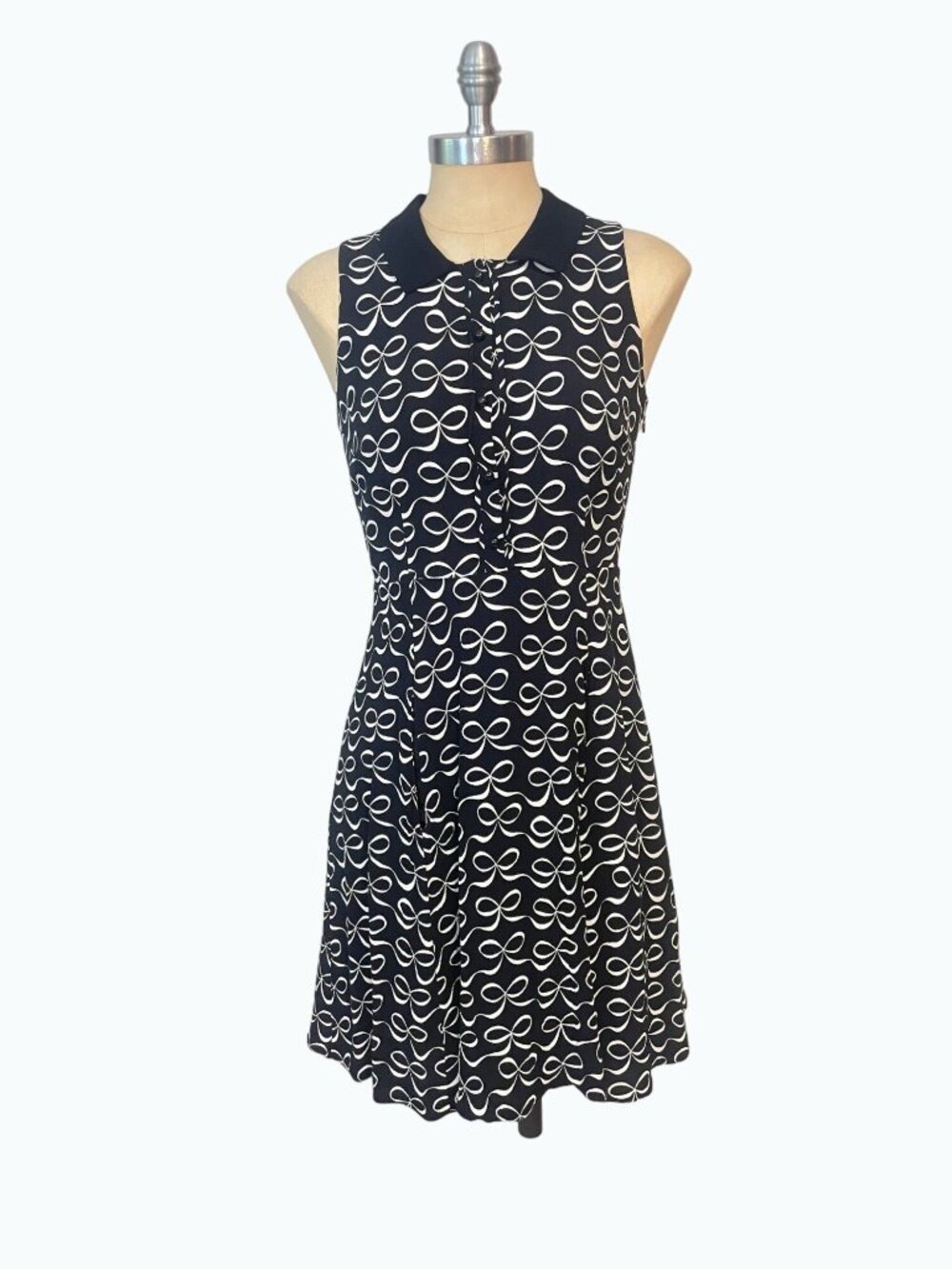 Kate Spade Black White  Bow Print Mackenna Fit Flare Dress 2